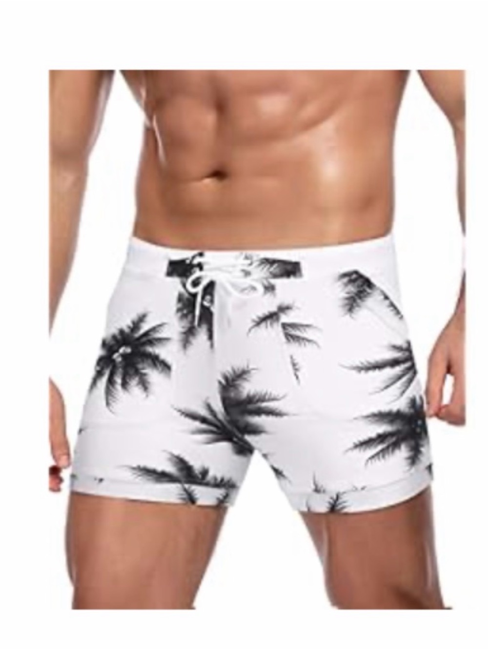 Coofandy Men's White Palm Print Swim Trunks
